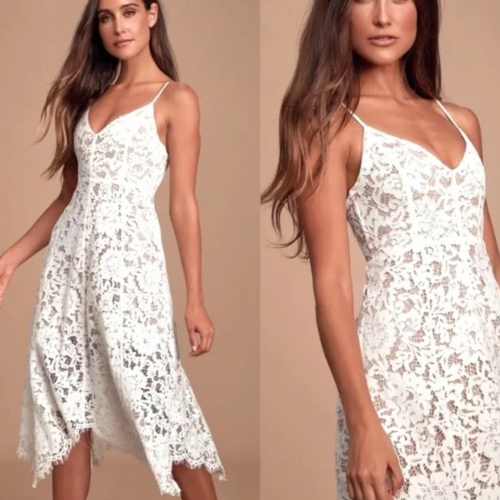 Lulus Dress One Wish White Lace Midi Dress Size Small